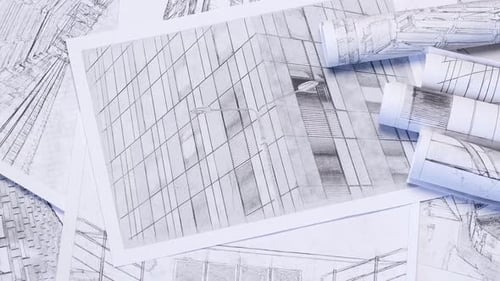 Detailed Architectural Sketches and Blueprints