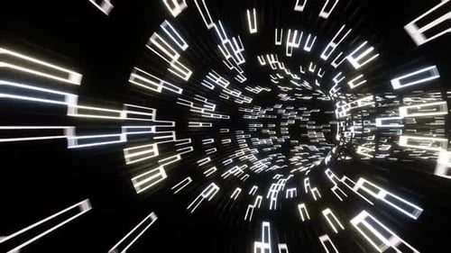 Flight in abstract sci-fi tunnel seamless loop. Futuristic motion graphics