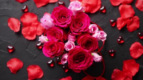 Bouquet of Roses with Hearts and Petals