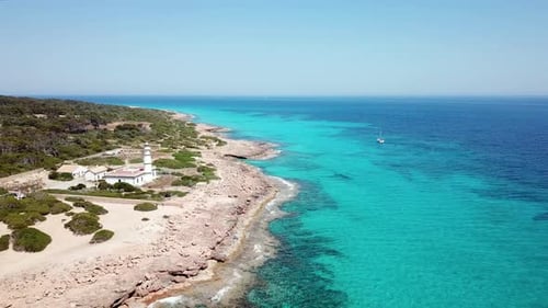 Aerial: Cap de Ses Salines in Mallorca, Spain