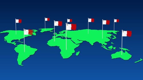 Waving Flags on World Map for Global Business