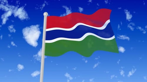 Gambia National Flag Waving in Wind with Clouds Animation