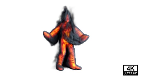 Animated Fiery Human Figure with Dark Smoke Effect