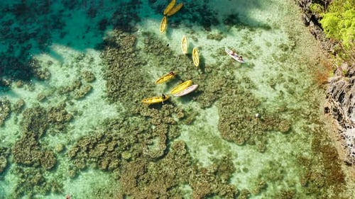 Tropical Seawater Lagoon with Tourists Philippines El Nido