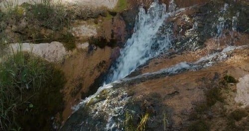 Small Mountain River Waterfall Water Flowing on Rocks