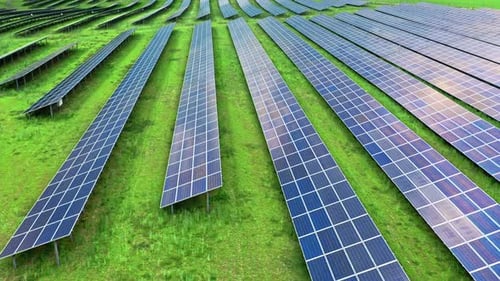 Big and blue photovoltaic farm as a renewable energy source.