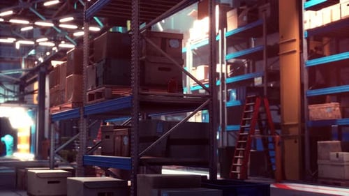Étagères d'entrepôt modernes avec pile de boîtes en carton