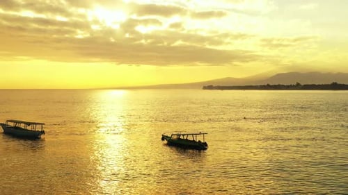 Aerial above landscape of perfect sea view beach voyage by blue lagoon with white sand background of