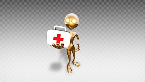 Golden 3D Character Holding First Aid Kit Animation