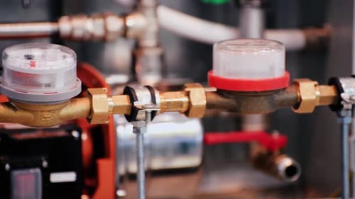 Complex Plumbing System with Pipes and Water Meters