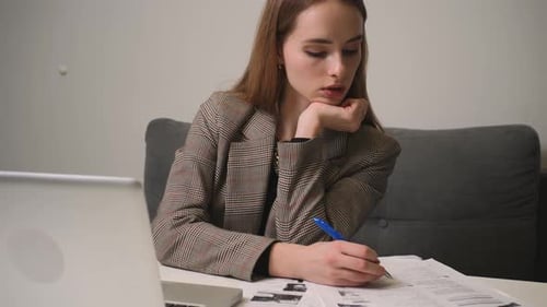 Portrait of Woman Working with Laptop Online Distance Education Video Call Conference