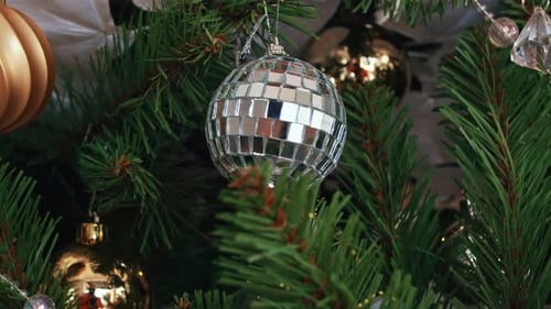 Christmas Tree with Ornaments and Disco Ball