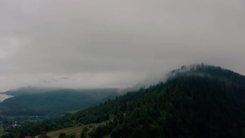 Aerial View Over Foggy Mountains After Rain V5