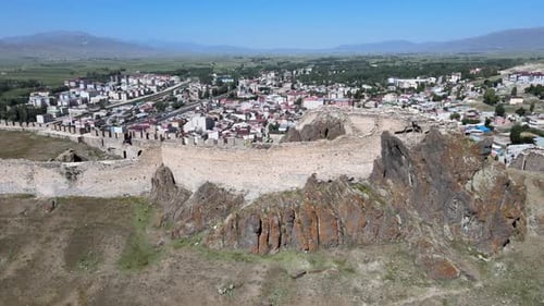 ancient castle ruins and cityscape