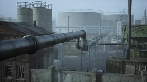 Oil and Gas Industrial Zone with Equipment of Oil Refining