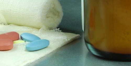 Medical Supplies Including Pills and Bandages