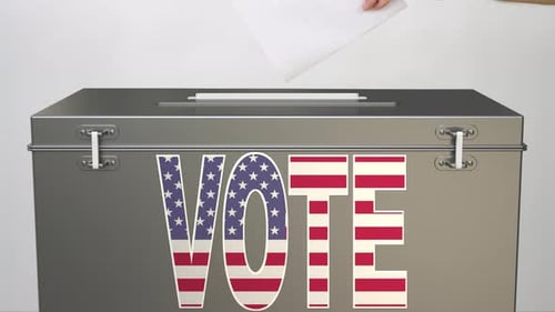 Hand Puts Ballot in American Flag Vote Box