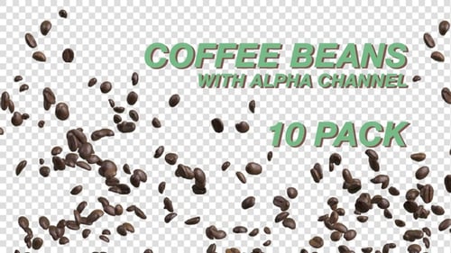 Coffee Beans Falling with Alpha Channel