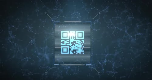 QR code scanner over network of connections against blue background