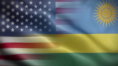 United States and Rwanda Flags Waving Together