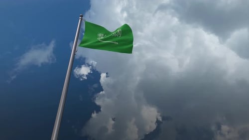 Animated Saudi Arabia Flag Waving with Dynamic Clouds