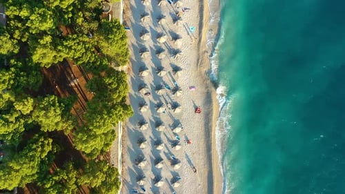 Beach and blue water. Top view from drone at the beach and blue sea.