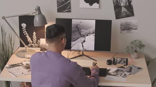 Adult Working at Computer with Graphics Tablet