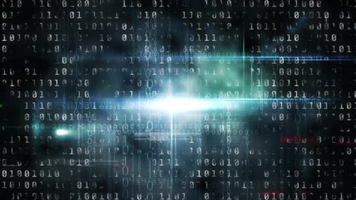 Futuristic Digital Binary Code Data Stream Animation with Light Flares