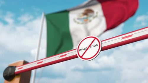 Mexico Immigration Barrier Opening with Flag Background