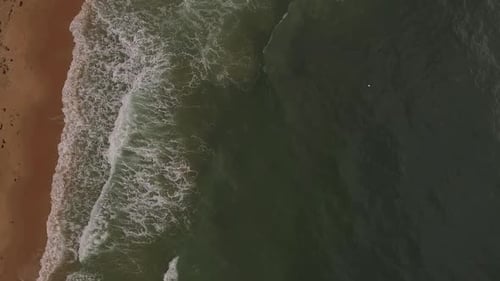 Aerial Drone View of Tropical Beach Ocean Waves Reaching Shore