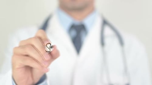 Sneezing Doctor Writing on Transparent Glass