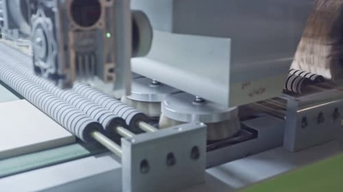Automated wood polishing machine in a furniture manufacturing facility