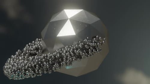 Metal Particles Orbiting A Stylized Nucleus