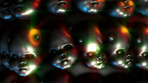 Eerie Abstract Metallic Doll Faces Shifting Light Loop