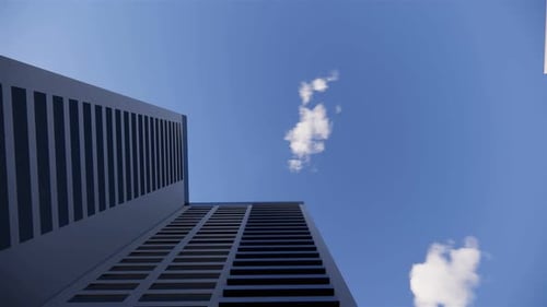Render 3D de una ciudad brillante abstracta con rascacielos. Formas simples de edificios a la luz del día