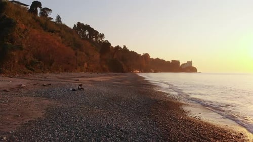 Slow Motion Fly Over Rock Beach
