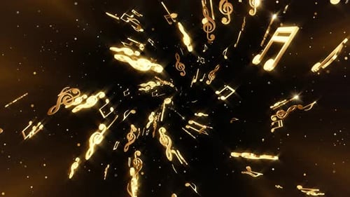 Shimmering Golden Music Notes Flying Loop Background