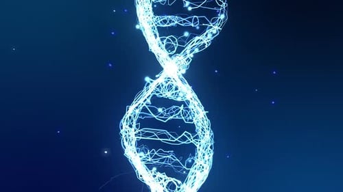 Energetic Blue Glowing DNA Double Helix Formation