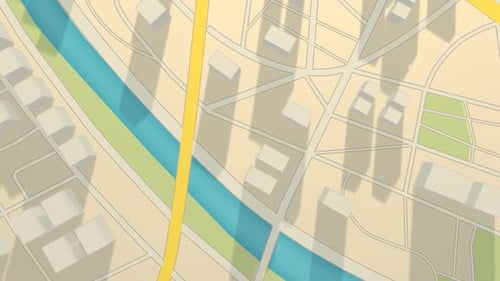 White, abstract gps city map with the 3d representation of skyscrapers and trees