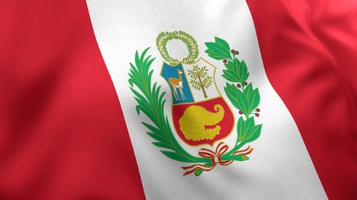 Waving Peruvian Flag with National Emblem