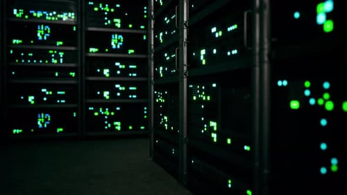 Modern Server Room with Supercomputers Light