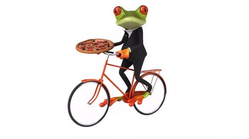 Fun frog on a bicycle - Digital animation