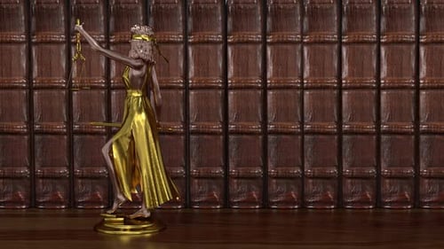 Statue der Gerechtigkeit, Themis, Femida mit Waage und Schwert in