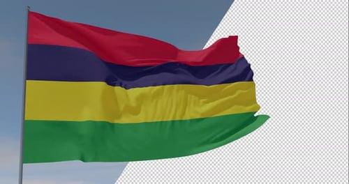 Realistic Waving Flag of Mauritius with Alpha Channel