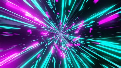 Animation de science-fiction abstraite volant ou sautant dans un tunnel hyperspatial