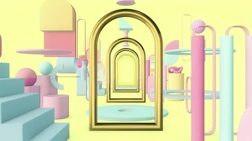 Seamless Looping Animation Through Pastel Geometric Archways