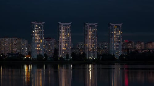 Big City At Sunset, Multi Storey Buildings, Timelapse