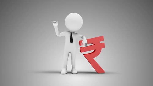 3D Man Waving Hand Leaned To Indian Rupee Sign 02 Loop with Alpha