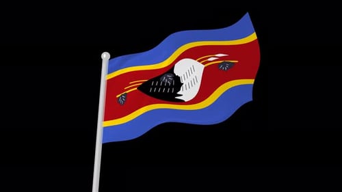 National Flag of Eswatini Waving on a Flagpole with Alpha Channel
