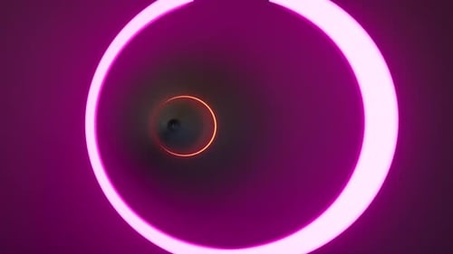 Neon Long Circle Tunnel in 3d Style Color Futuristic Lights